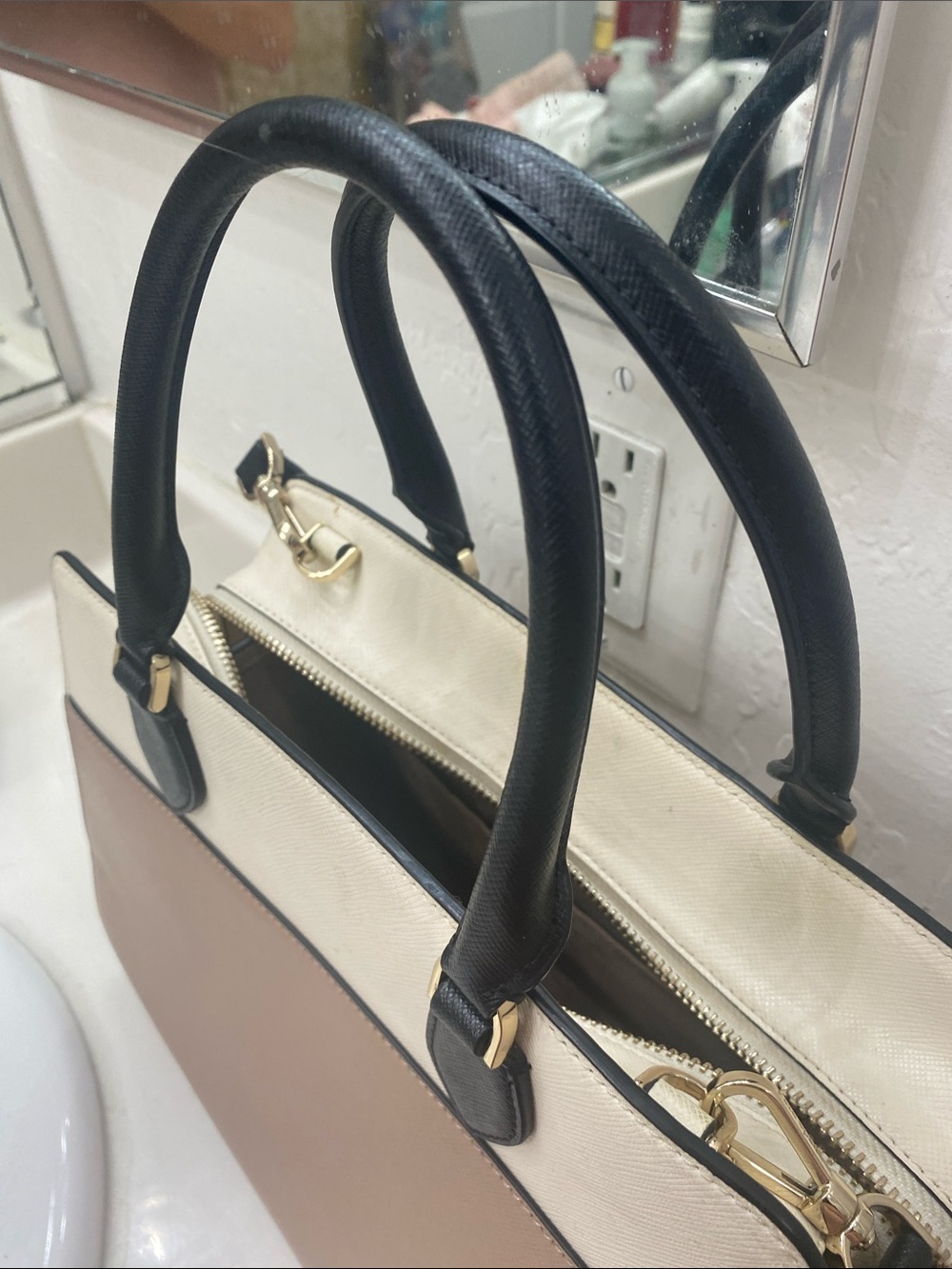 kate spade Two-Tone Cream & Beige Satchel with Black Handles - Picture 7 of 8